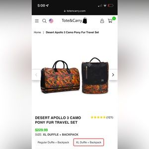 Vegan leather, like new CAMO duffel bag and backpack set